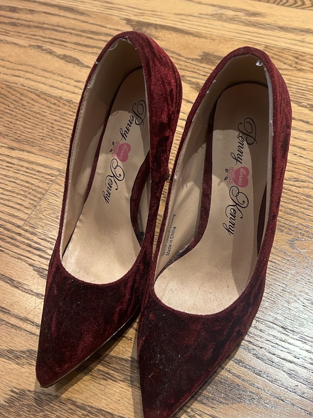 Penny Loves Kenny Velvet Pointed-Toe Heels in Wine